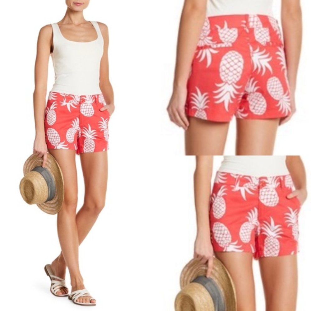 Tori Richard Coral Shorts with White Pineapple Print